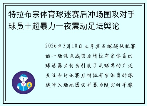 特拉布宗体育球迷赛后冲场围攻对手球员土超暴力一夜震动足坛舆论
